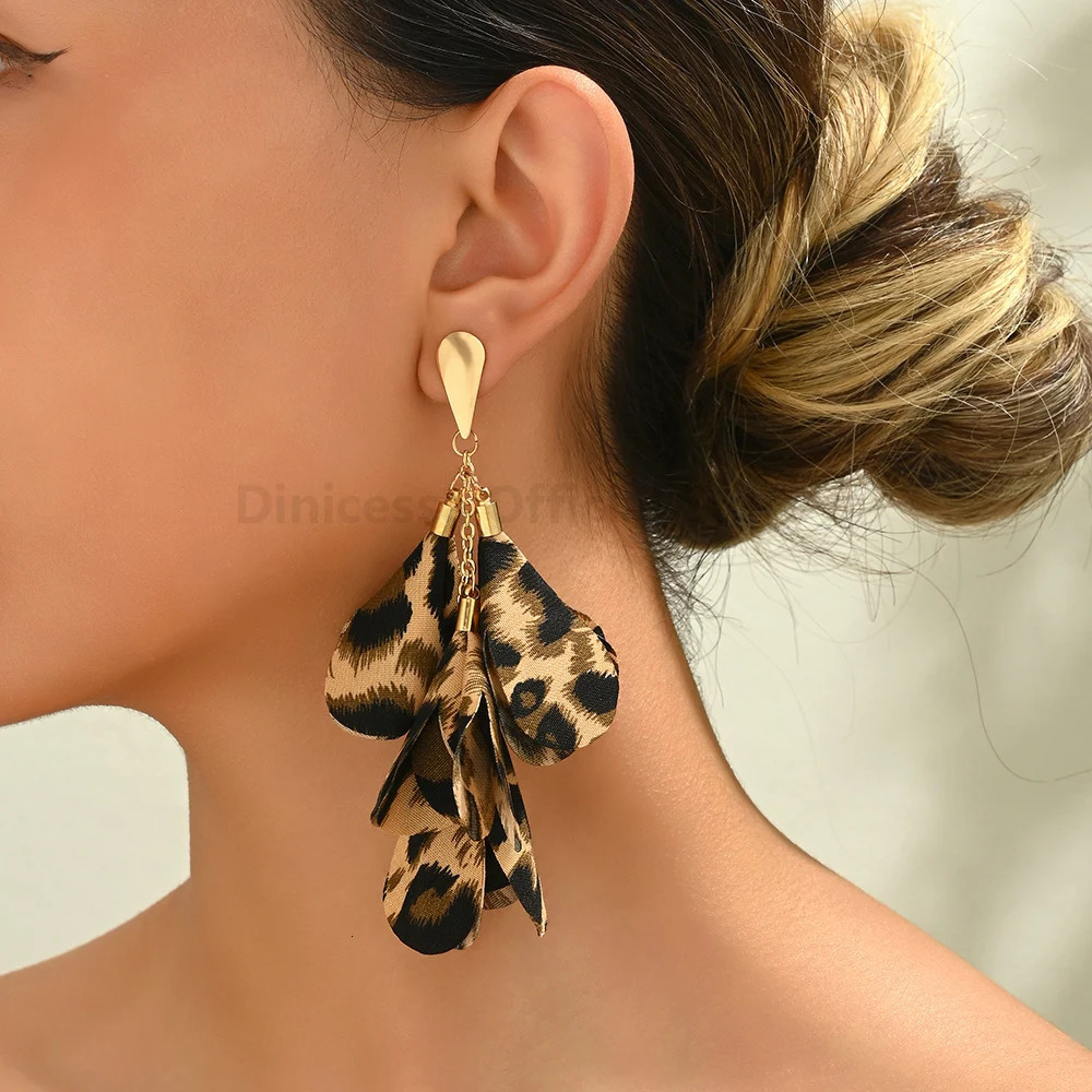 Bohemian Fashion Elegant Leopard Flower Decor Long Tassel Dangle Earrings For Women er Wedding Party Jewelry Gifts 250818