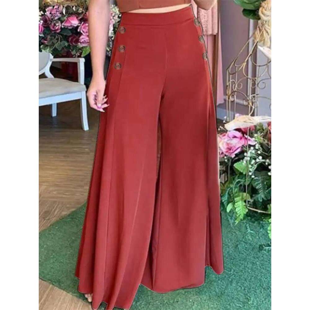 2023 Summer Casual Suit Pants ZANZEA Elegant OL Women Wide Leg Pant Capris Solid Trouser Oversized High Waist Pantalon Palazzo