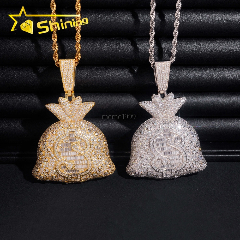 Pass Diamond Tester 925 Sterling Silver Wholesale Price Money Bag Iced Out Moissante Hip Hop Pendant