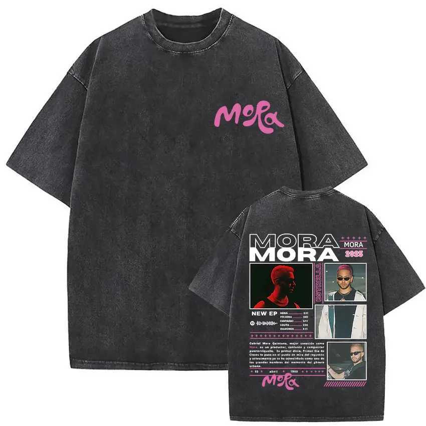 Rapper Mora Lo Mismo De La Otra Vez Tour 2025 Vintage Washed T Shirts Men Women Summer 100% Cotton Short Sleeve T-shirt New Tops Y250819
