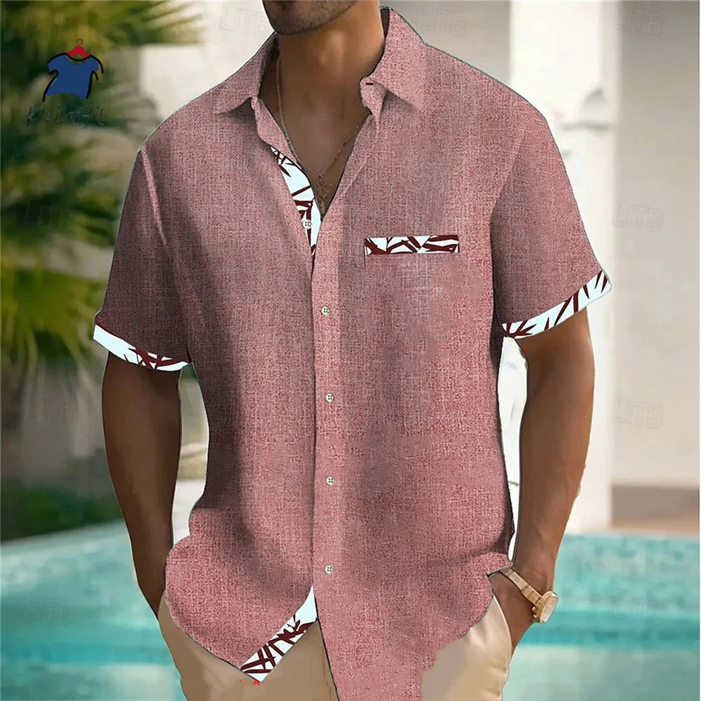 Ethnic Style Mens Color Blocked 3D Printed Button Neck Short Sleeved Shirt Highquality Hawaiian Beach Top Hemd Herren 250808