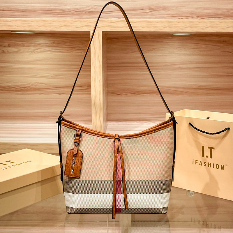Fashion plaid casual messenger bag large capacity contrasting color versatile retro shoulder bag big name commuter women tote bag
