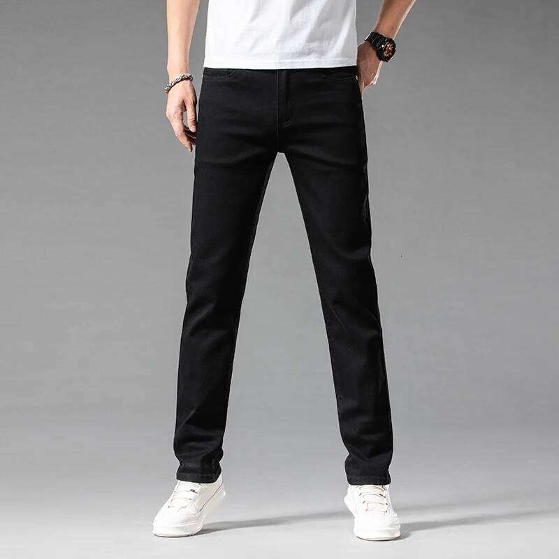 Summer New 98% Cotton Men's Casual Jeans White Classic Fashionable Stretch Straight Denim Trousers Black Brand Clothing Male