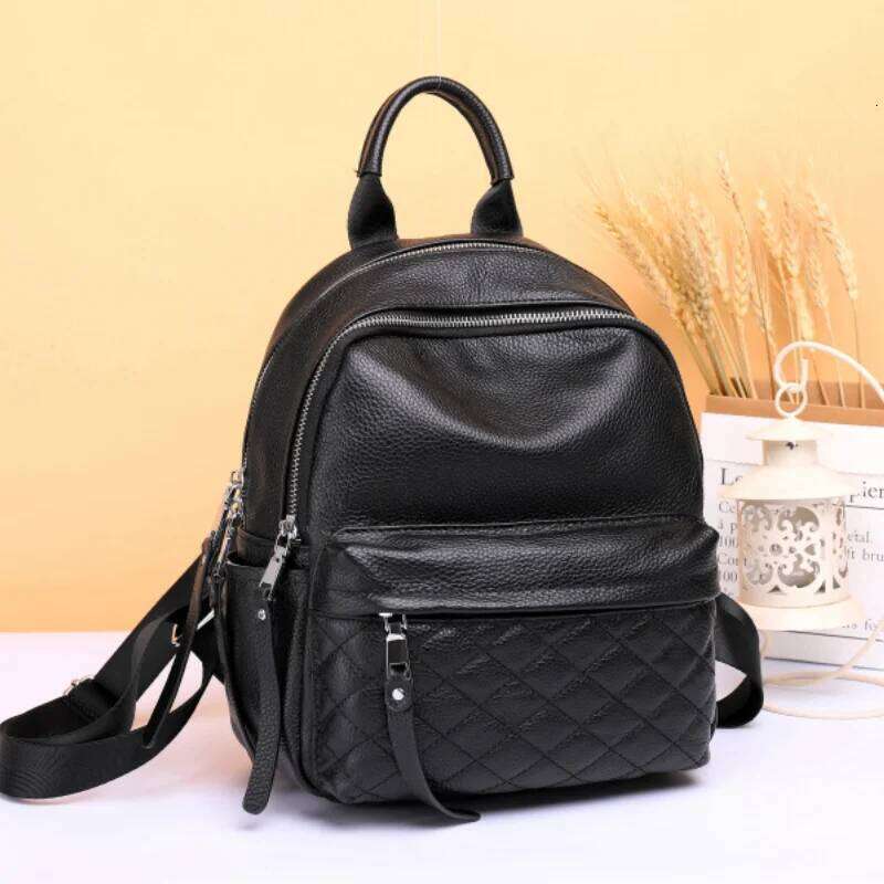 Designer Bags 100% Genuine Leather Fashion Small Women Backpack Elegant Black Daily Holiday Knapsack Casual Travel Bags Girl's Schoolbag Luxury B
