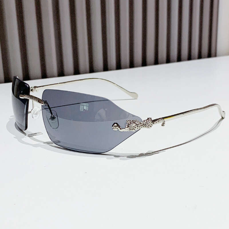 New Cat Designer Eye for Men, High-End Metal Luxury Gold Trendy Rimless Leopard Head Sunglasses