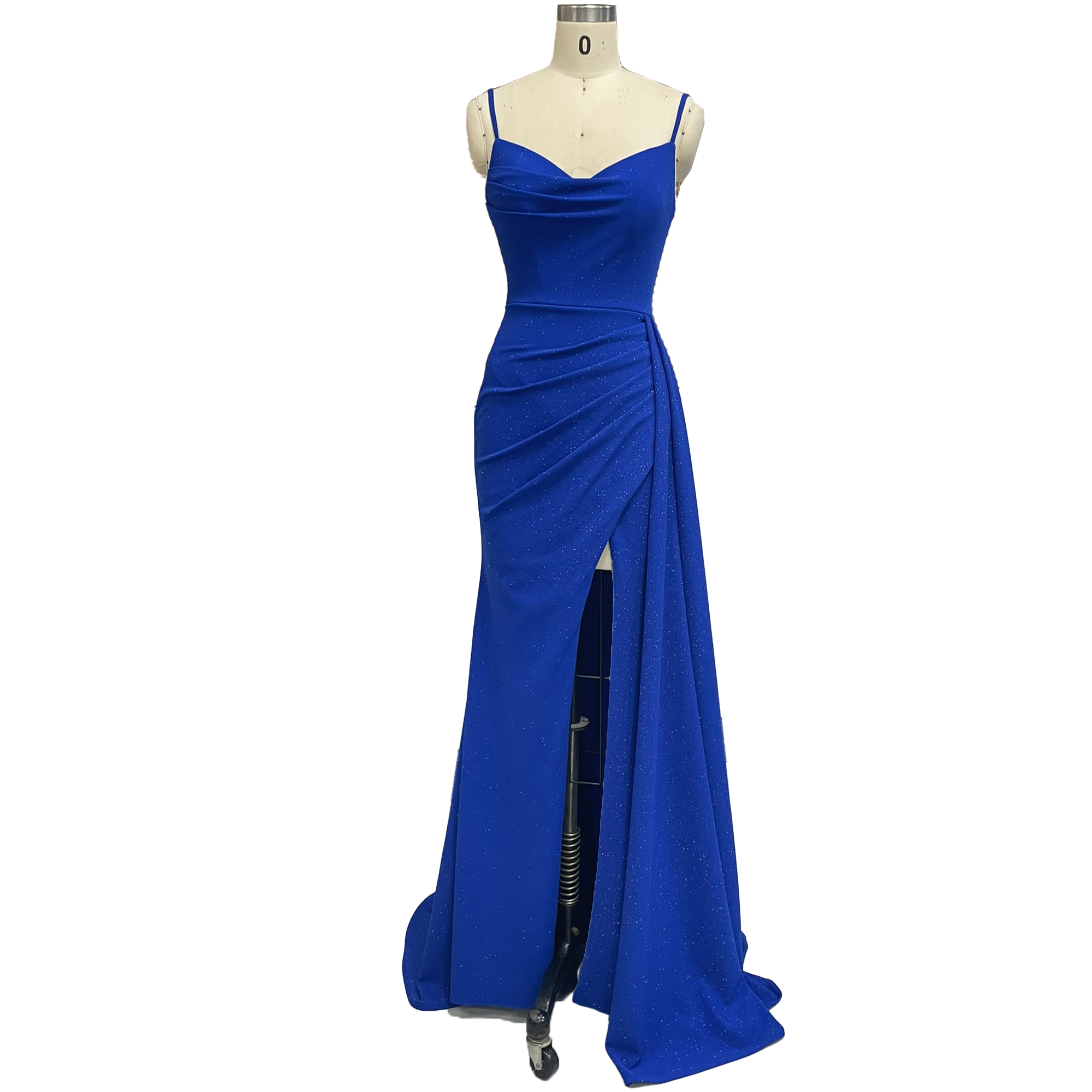 Stunning Royal Blue Spaghetti Strap Mermaid Evening Gown with High Slit
