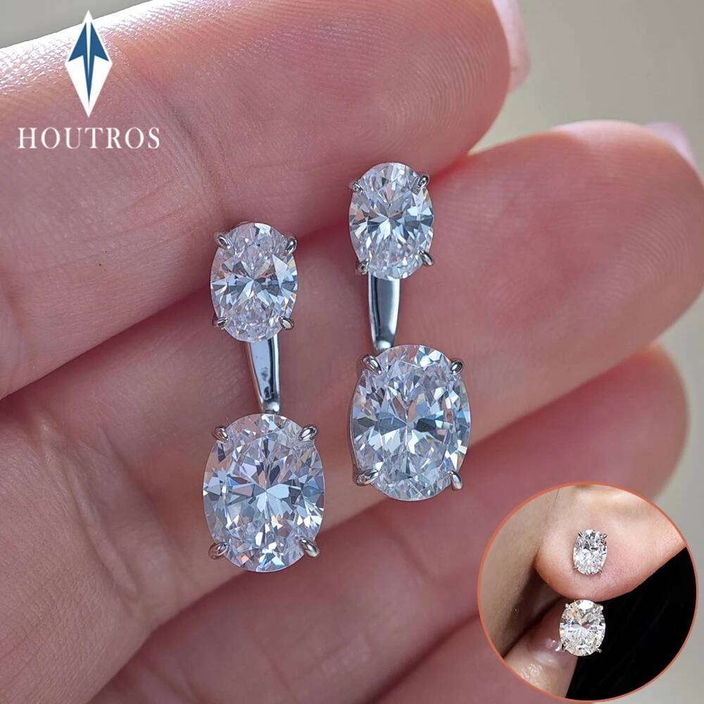 6CTTW Double Oval Cut Moissanite Stud Earrings for Women 925 Sterling Silver 2 in 1 Piercing Drop Earrings Party Jewelry GRA