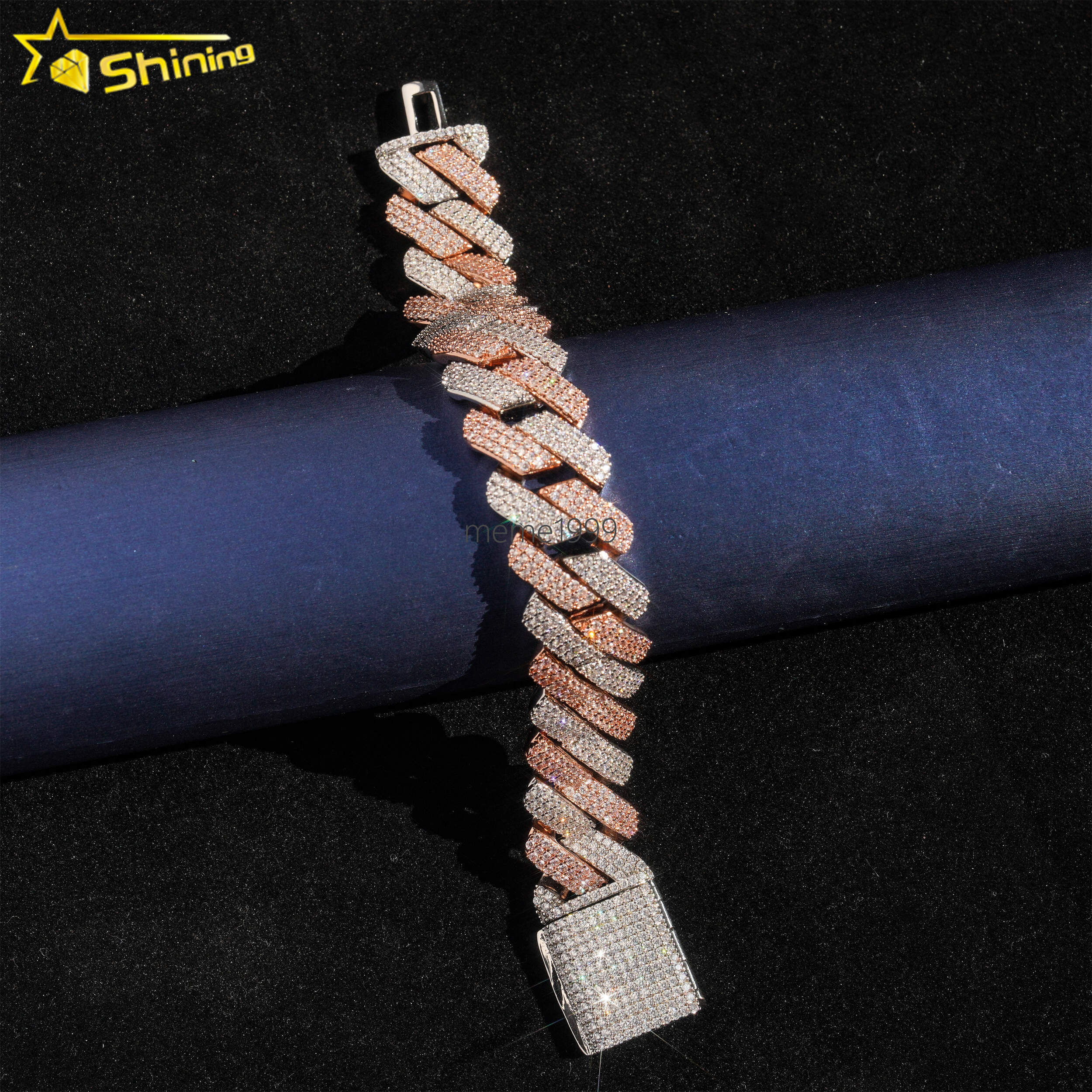 Luxury Big Size 19MM Width Iced Out Hip Hop Cuban Chain Bracelets Custom moissanite Diamond Cuban Link Chain for Men