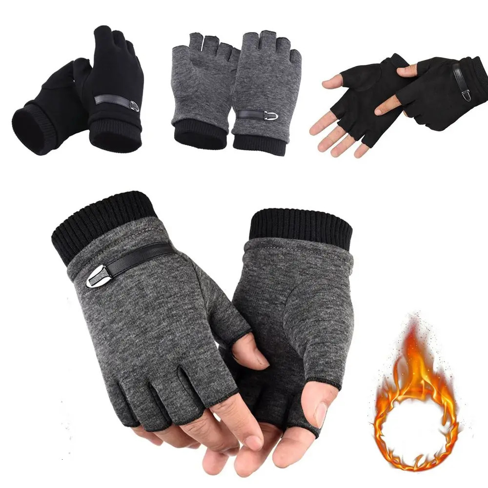 Adults Mens Thermal Fingerless Thick Knitted Winter Warm Half Finger Glove Gloves Mittens 250811