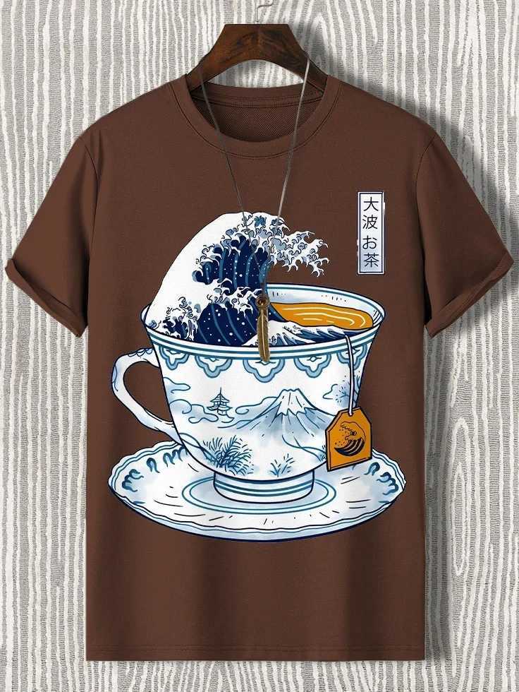 Teacup Graphic Mens T Shirt Japanese Art 3D Printed Casual Short Sleeve Tees Street Oversized Clothing Fashion Cartoon T-Shirts Y250819