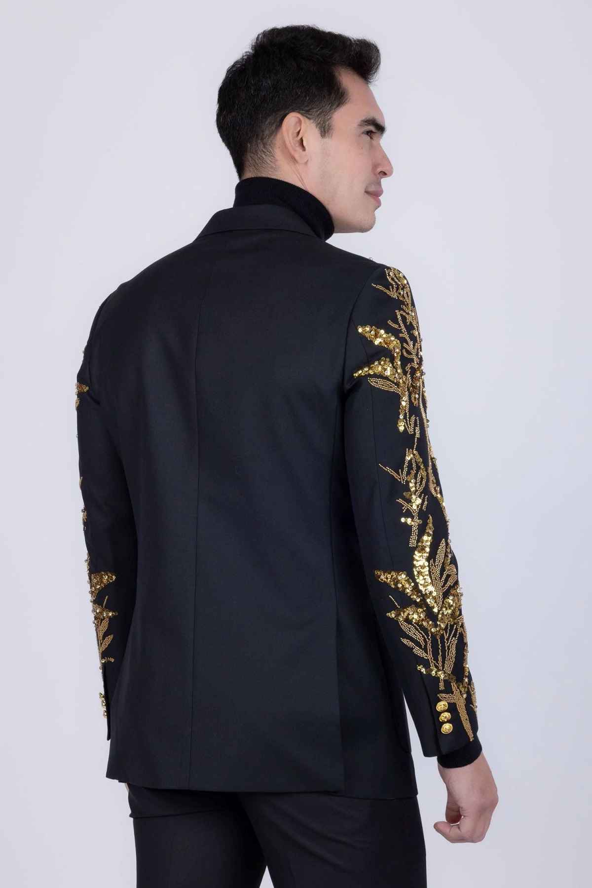 Stylish Men Suits Peaked Lapel 2 Pieces Blazer Pants Beads Sequins Special Occasion Party Wedding Groom Tuxedo Customized