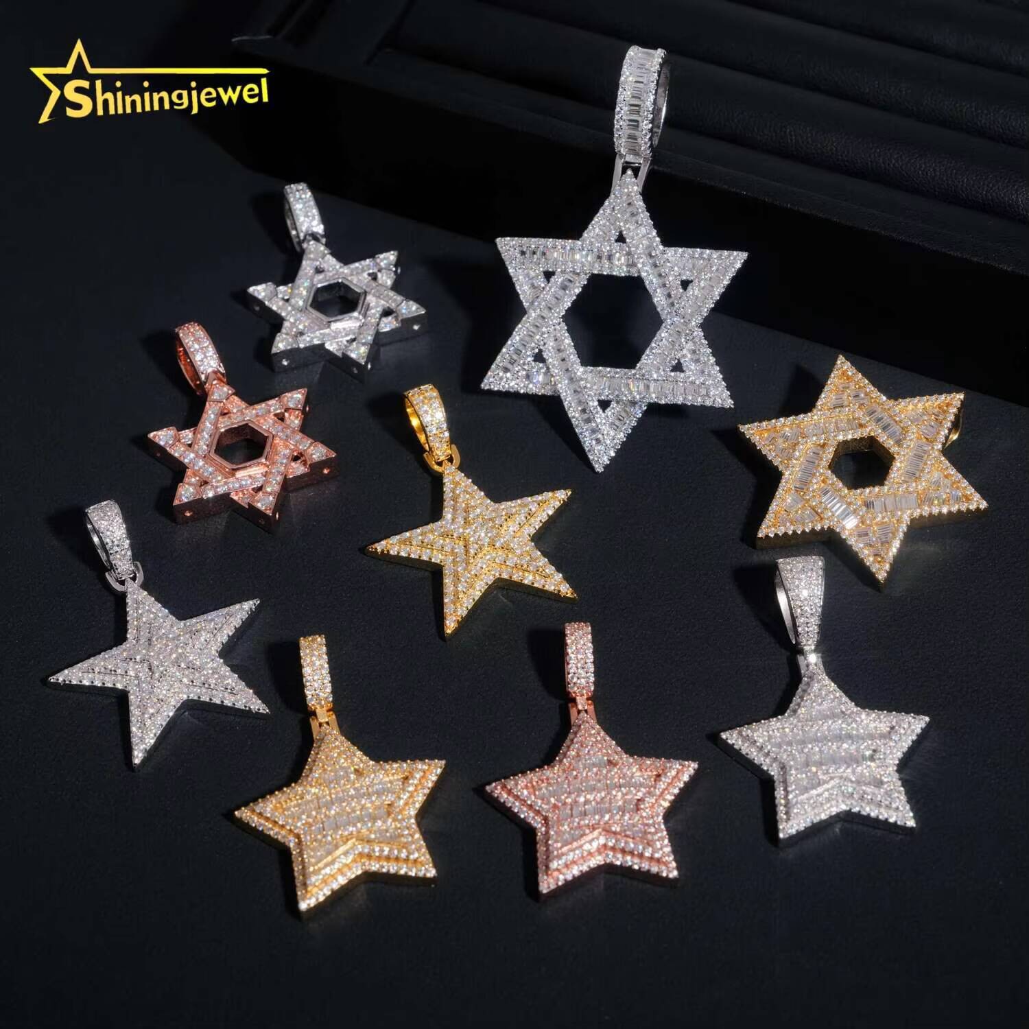 Hip Hop 925 Silver Iced Out Star Moissanite Pendant Men High Quality Custom Pendant Moissanite Jewelry GRA Daily Wear