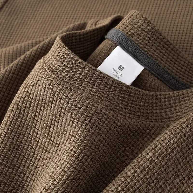 Mens Summer Waffle Round Neck Short Sleeve T-Shirt Comfortable Breathable Short-Sleeved Top for Casual Wear Y250819