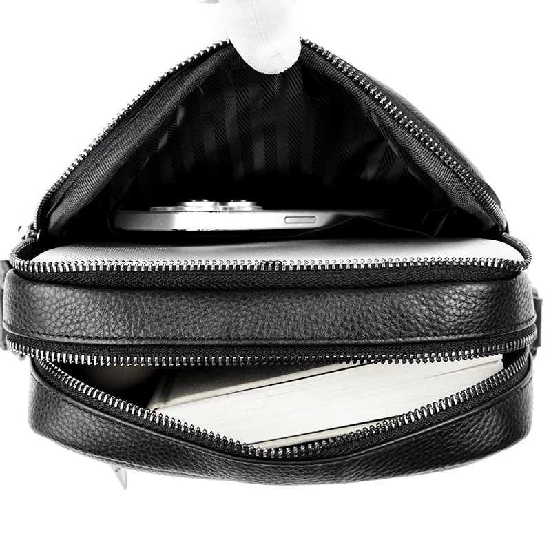 Mini Simple Mens Waterproof Genuine Leather Shoulder Bag Lightweight Black Cell Phone Bag High Quality Crossbody Bag Y250819