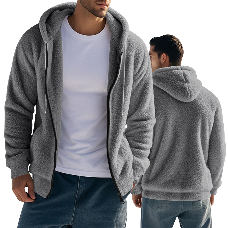 Autumn and Winter New Fashion Solid Color Thick Warm Hooded Jacket Men's Casual Loose Comfortable Sports Large Size Coat R250820