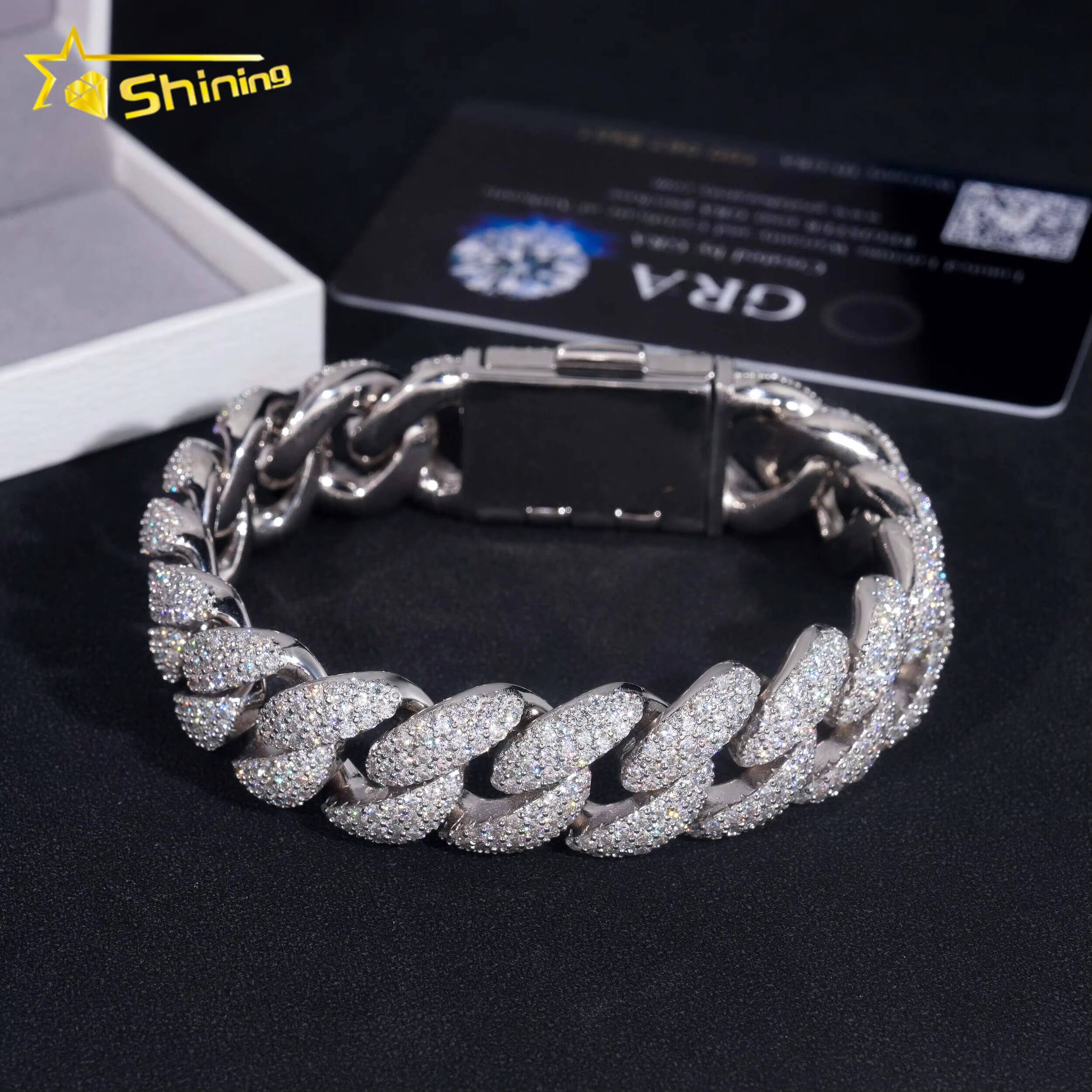 Shining Jewelry 2024 New Arrivals Moissanite Hip Hop Jewelry Fashion Moissanite Cuban Bracelet Cuban Link Chain