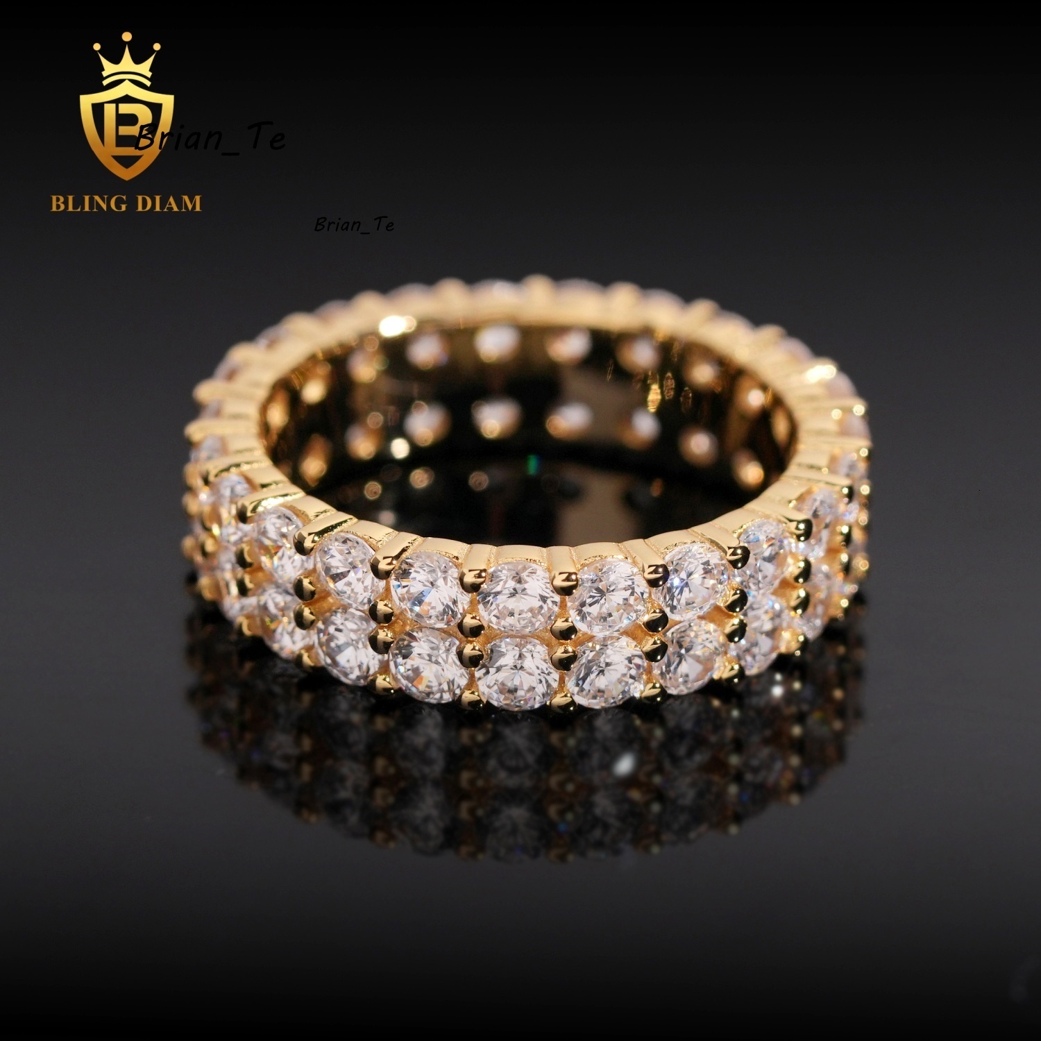 New Fashion S925 Sterling Silver Two Rows Gold Luxury Diamond Ring Set with VVS Moissanite Men Ring