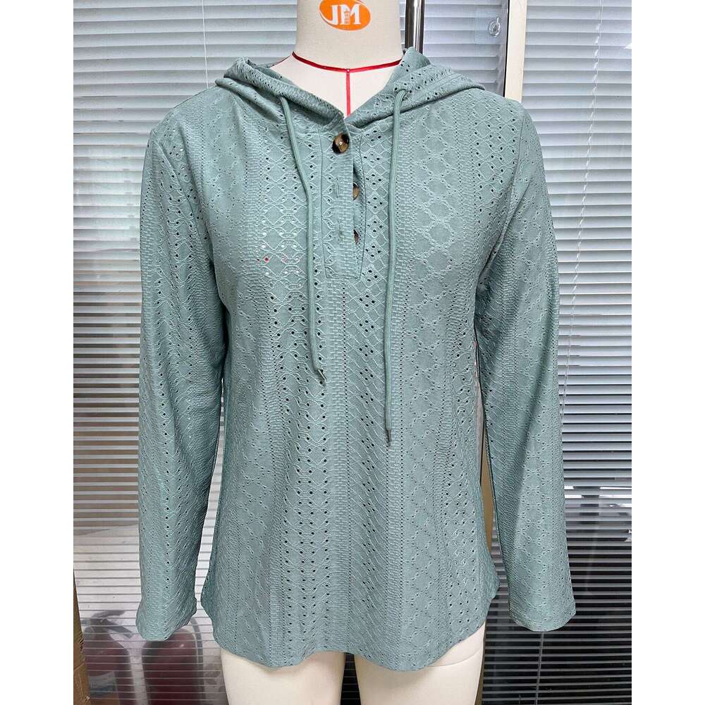 Autumn and Winter New Solid Color Button Hooded Loose Long Sleeve Sweatshirt for Women