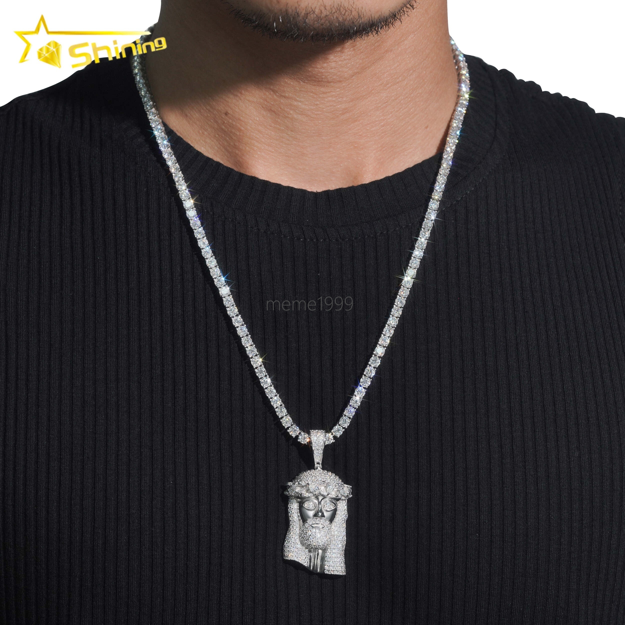 High Quality Hip Hop Men Jewelry 925 Silver Ice Out Necklace VVS Diamond Jesus Pendant Chain