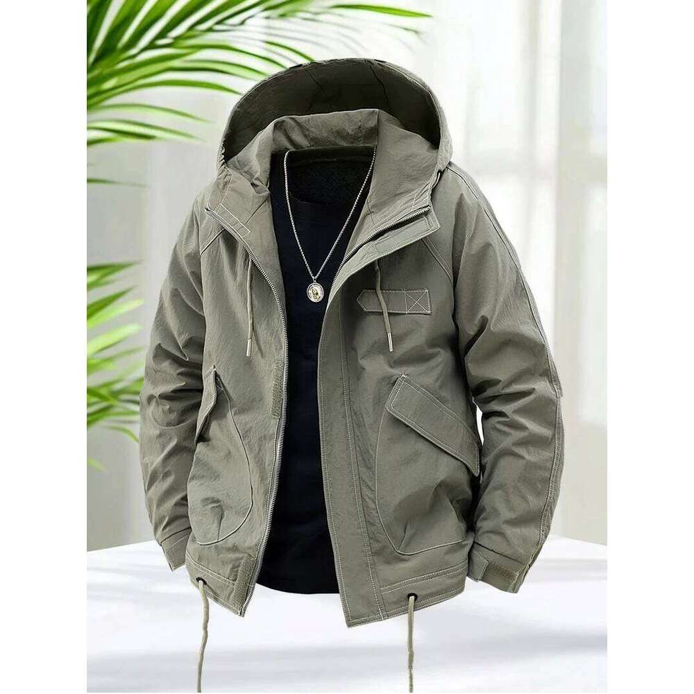 Windbreaker for Nylon Spring Autumn Lightweight Casual Hooded Zip Up Jacket Men Daily Work Stylish Windproof Coats