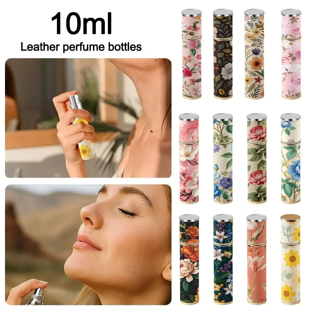 Fashion PU Leather Perfume Bottle 10ml Floral Cosmetic Container Leak-proof Empty Perfume Atomizer Bottle for Travel 250731