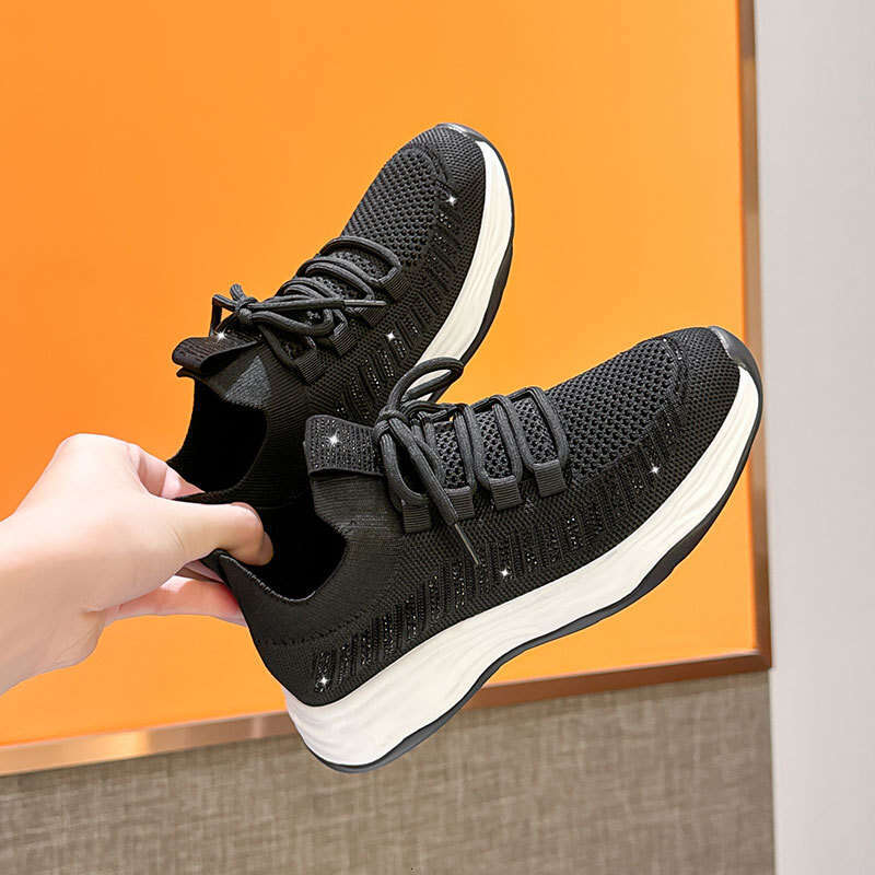 2025 Summer New Hollow Breathable Mesh Sports for Women Lightweight Soft Sole Flyknit Sock Versatile Running Shoes