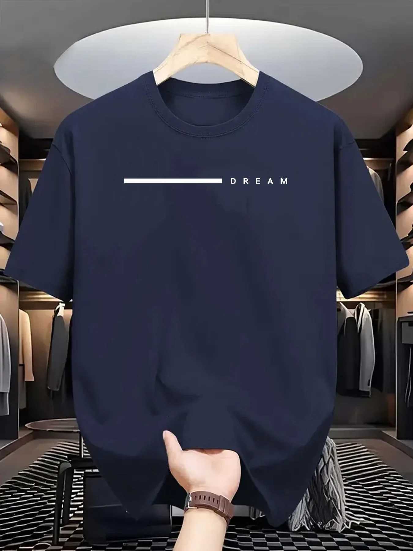 Mens summer 100 cotton fashionable casual loose plus size dream letter printed sports round neck short sleeved T-shirt top Y250819