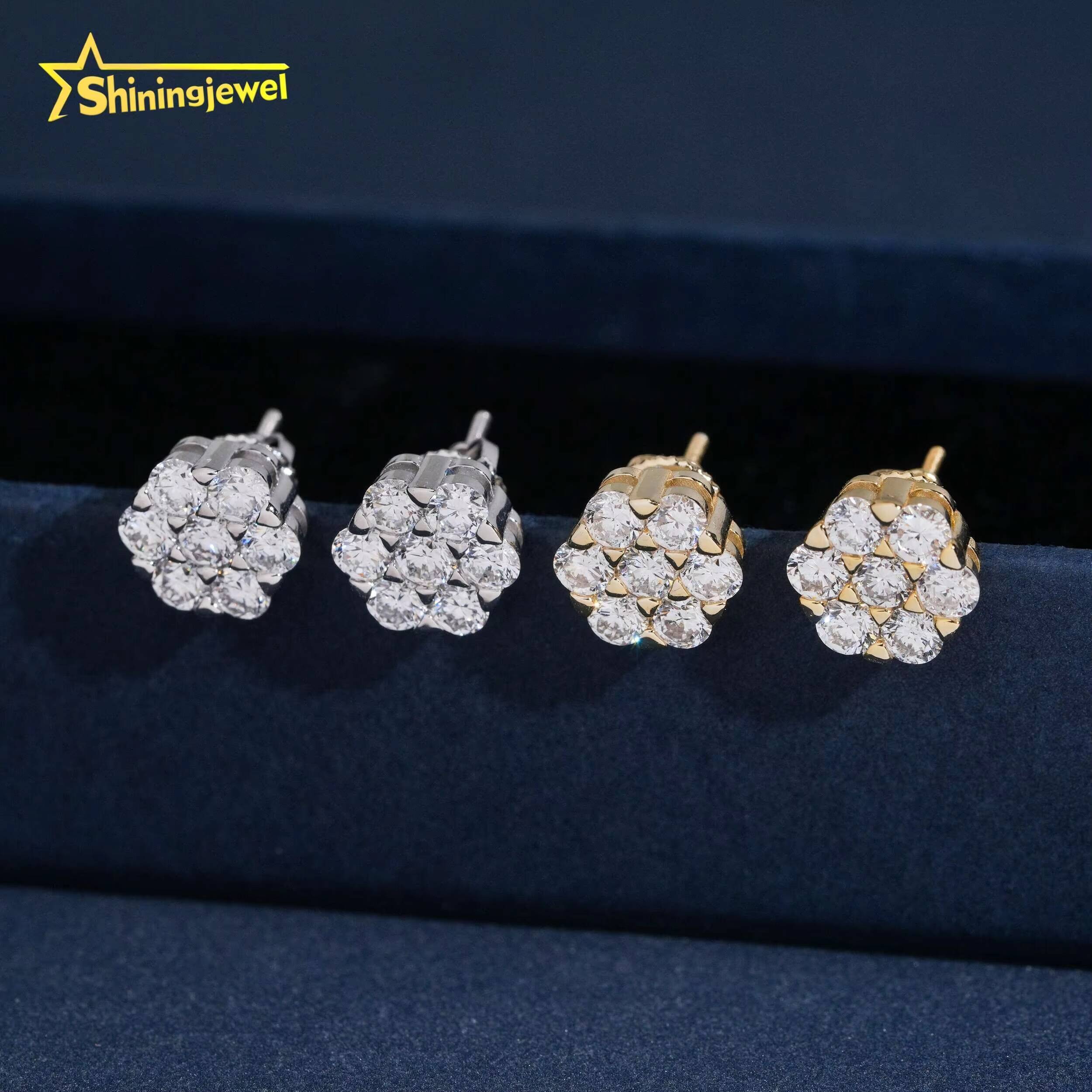 Daily Fashion Design Sparkling Earrings Stud Flower Shape 925 Sterling Silver Lab Diamond Cluster Stud Earrings