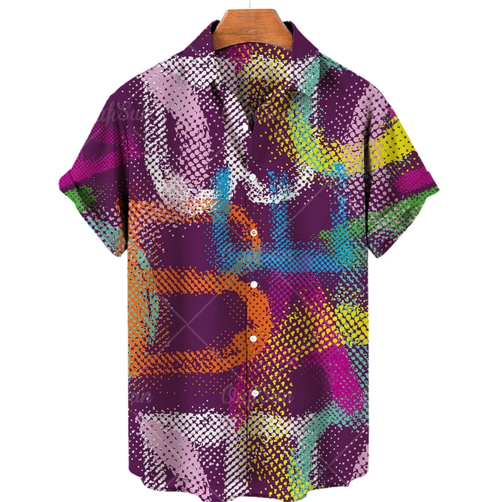 2024 3d Graffiti Oil Painting Printed Shirt Men Fashion Streetwear Hawaiian Beach Casual Lapel Plus Size 250808