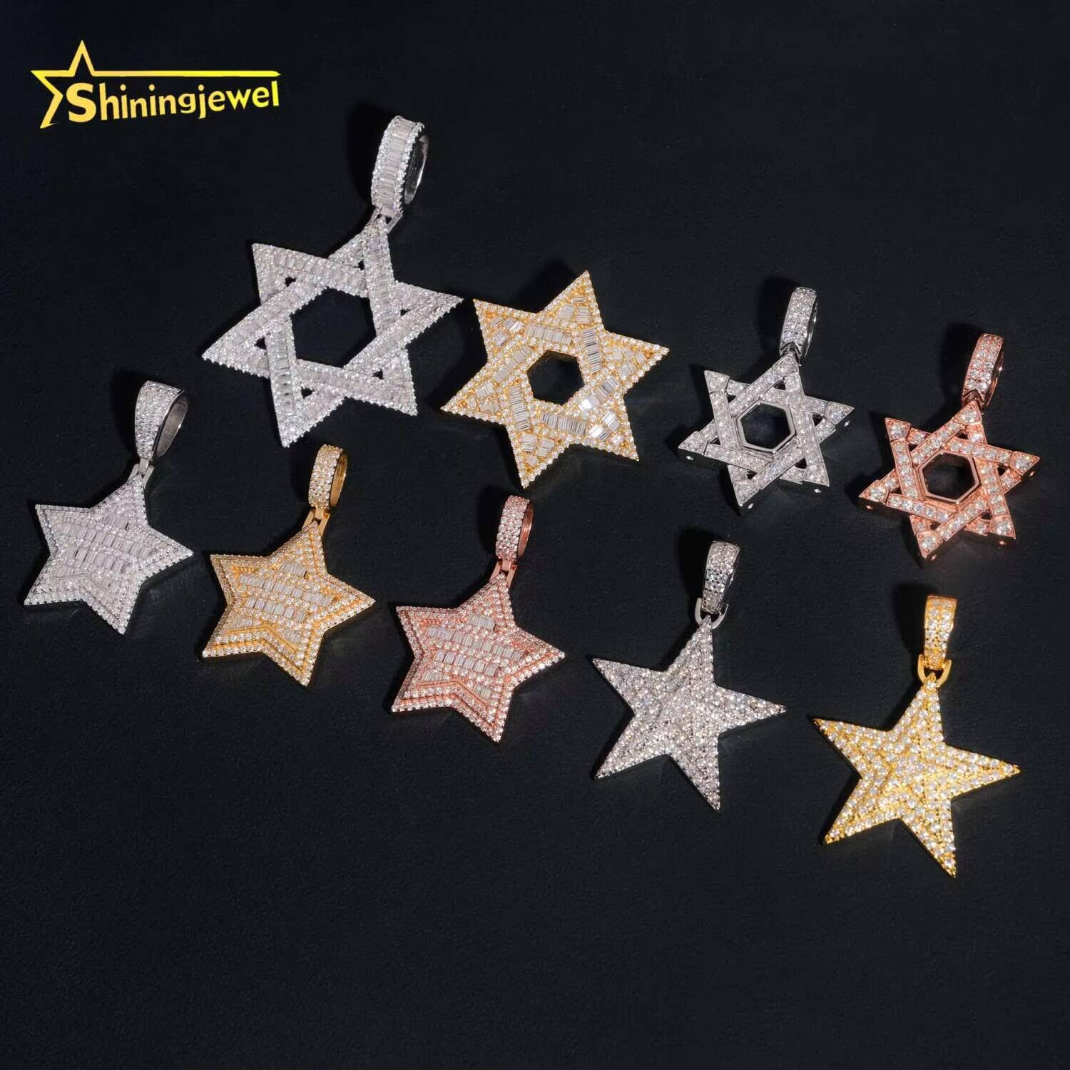 Hip Hop 925 Silver Iced Out Star Moissanite Pendant Men High Quality Custom Pendant Moissanite Jewelry GRA Daily Wear