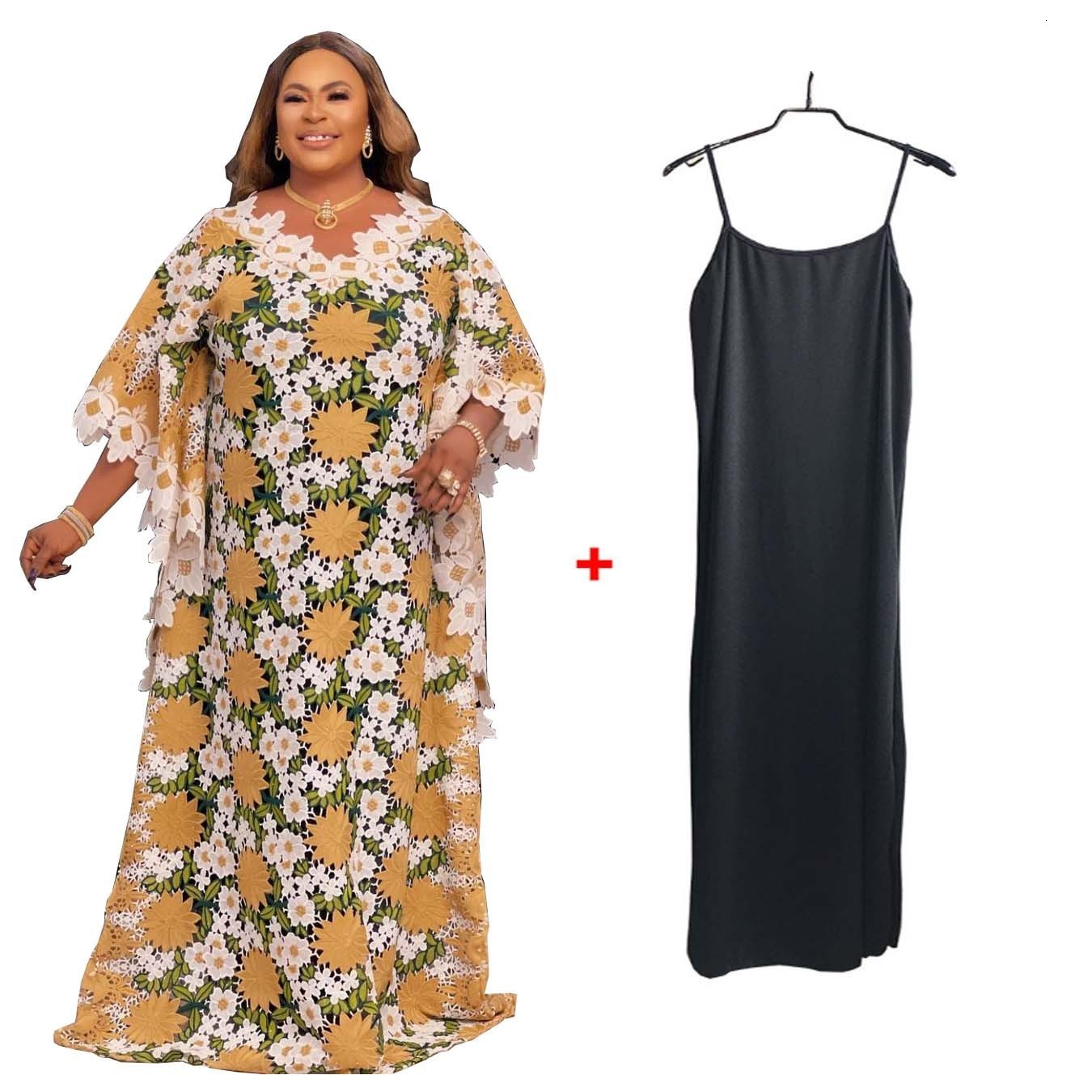 Plus Size Womens Lace Trim Hollow Embroidery Batwing Sleeve Floor-Length Dress240730