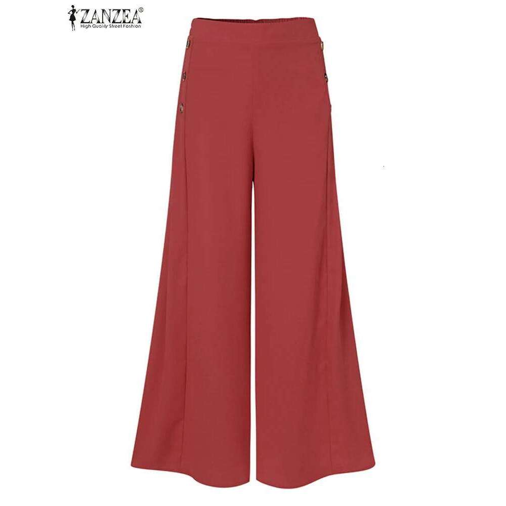 2023 Summer Casual Suit Pants ZANZEA Elegant OL Women Wide Leg Pant Capris Solid Trouser Oversized High Waist Pantalon Palazzo