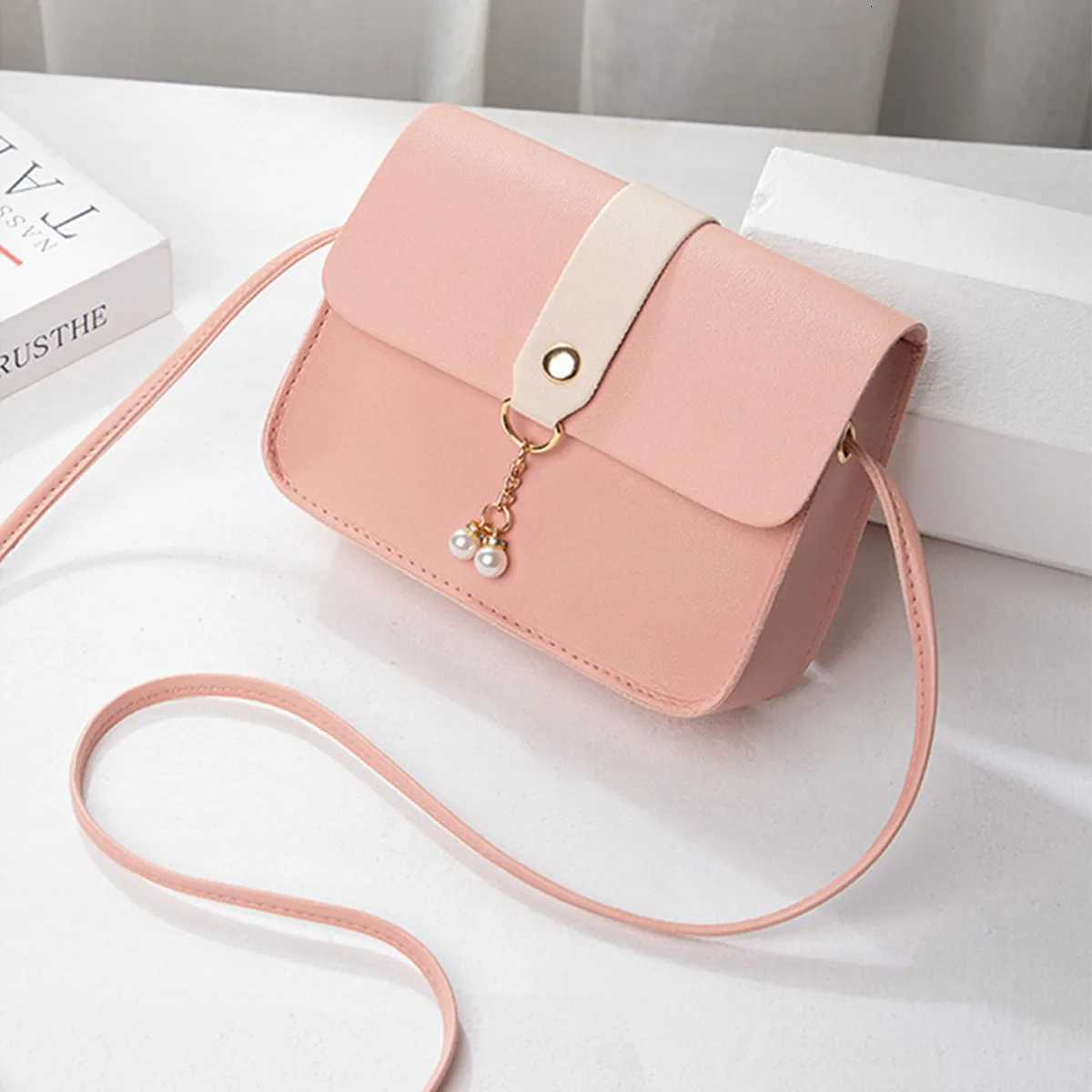 Ladies Pearl Decorated Small Square Crossbody Bag Mobile Phone Bag Fashionable Womens Handbag Y250819