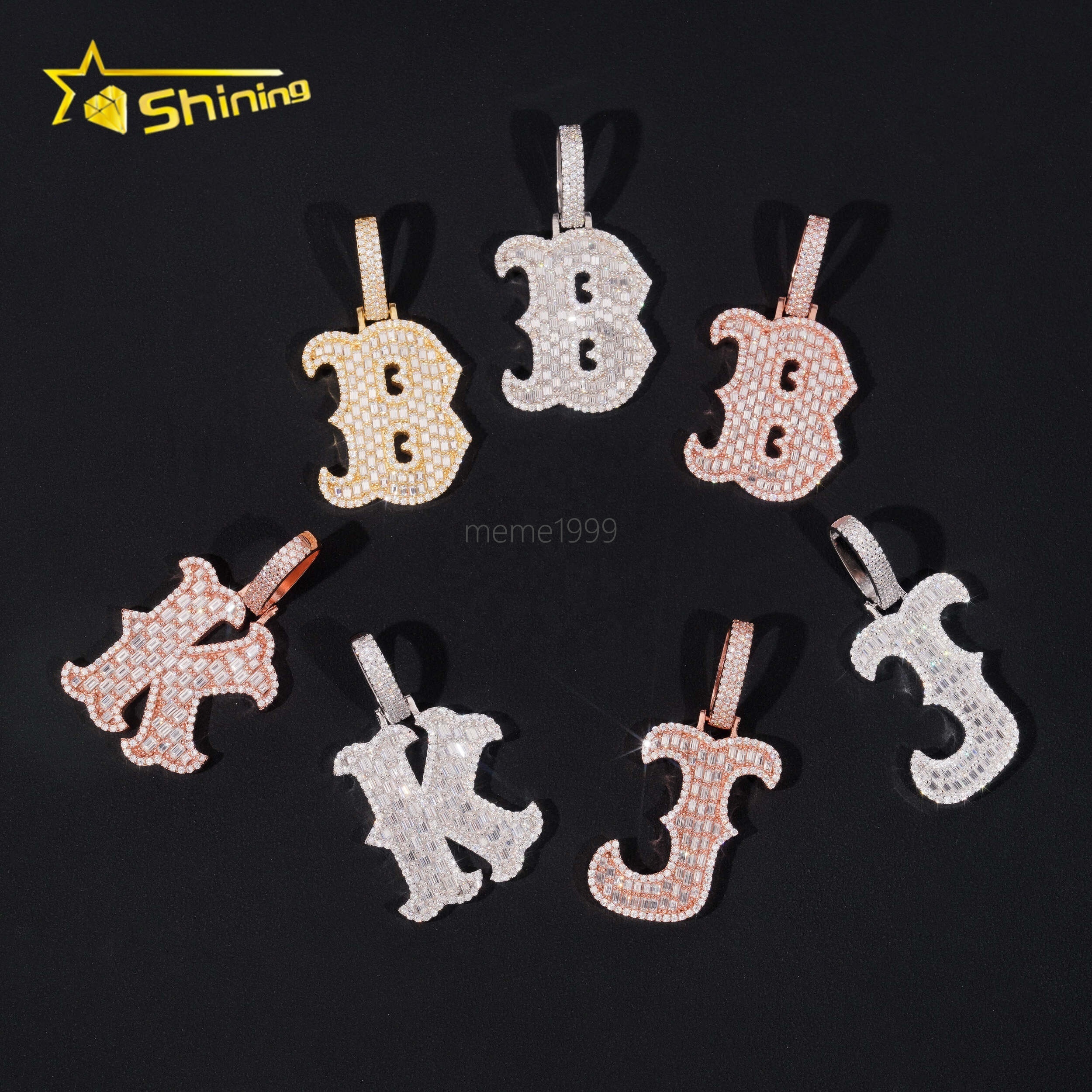 Moissanite Bling Jewelry 925 Silver Mens Diamond Letter B Iced Out Hip Hop Moissanite Pendant