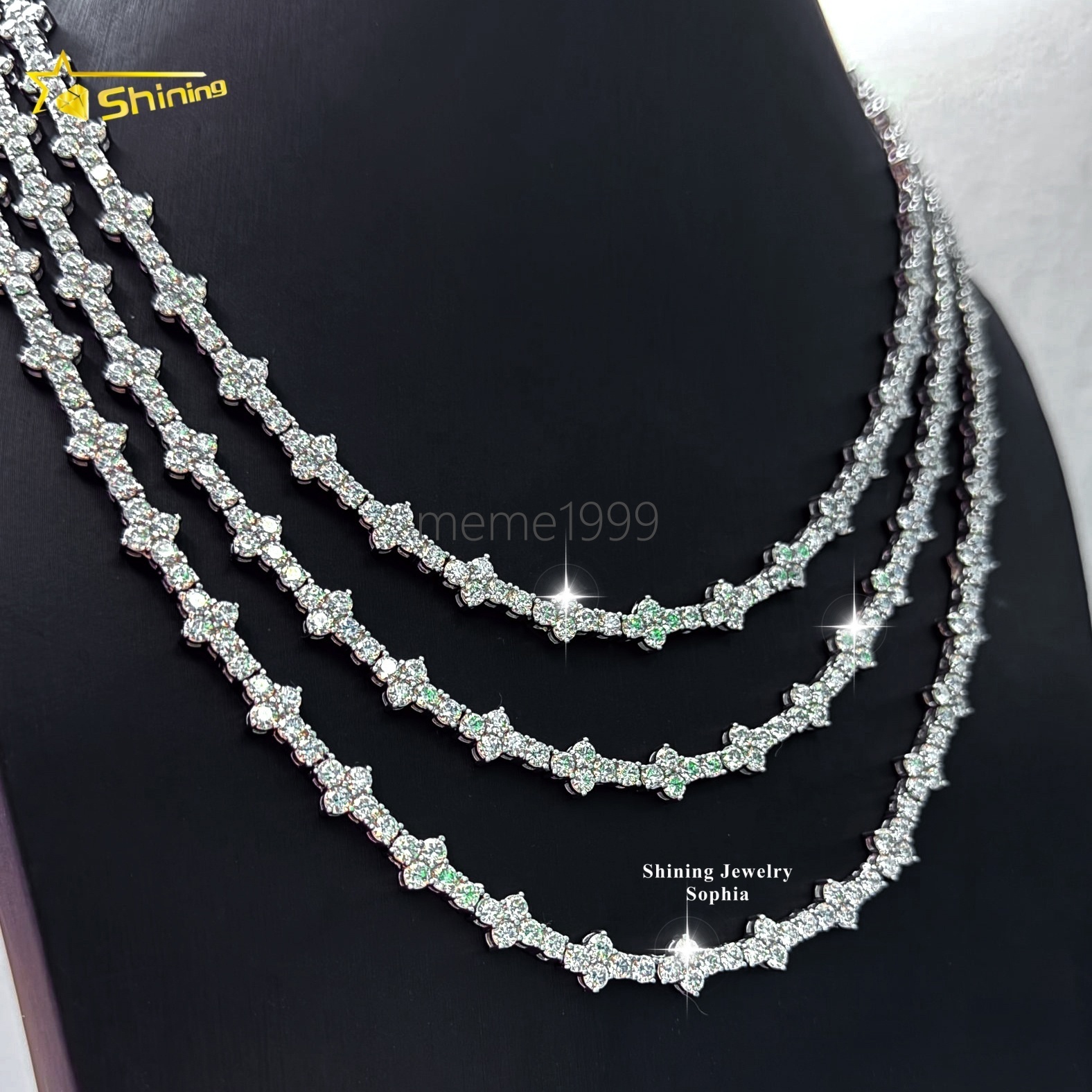 Hot Selling Hip Hop Moissanite Chokers Necklace S925 Silver Gold Plated 3mm VVS Moissanite Cross Tennis Chain