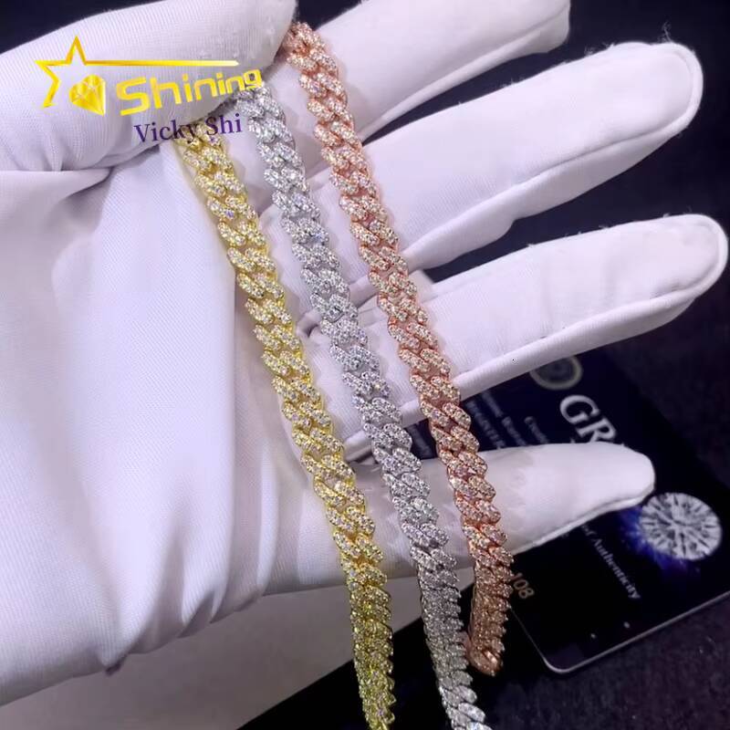 Fine Jewelry 925 Sterling Silver Cuban Link Chain 6MM High Quality Pass Diamond Tester Moissanite Cuban Bracelet