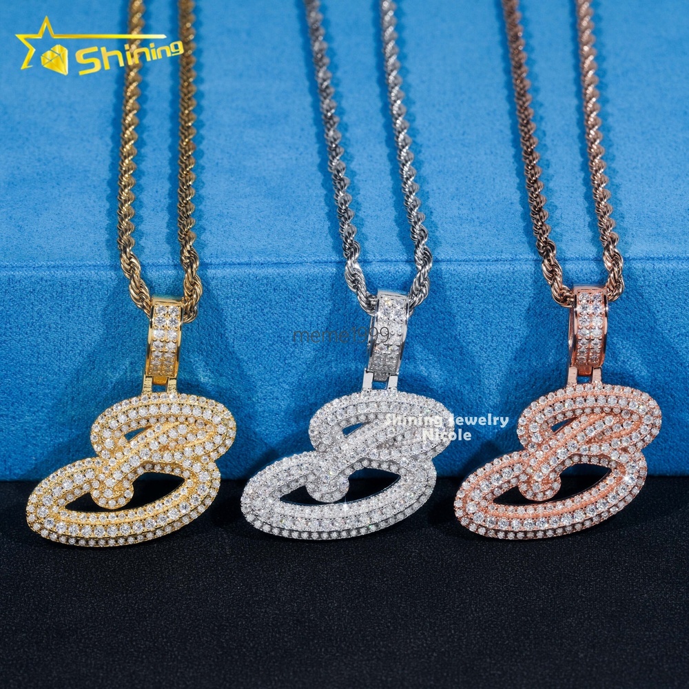 Custom Jewelry High Quality VVS Diamond 925 Silver Iced Out Name Initial B Moissanite Letter Pendant