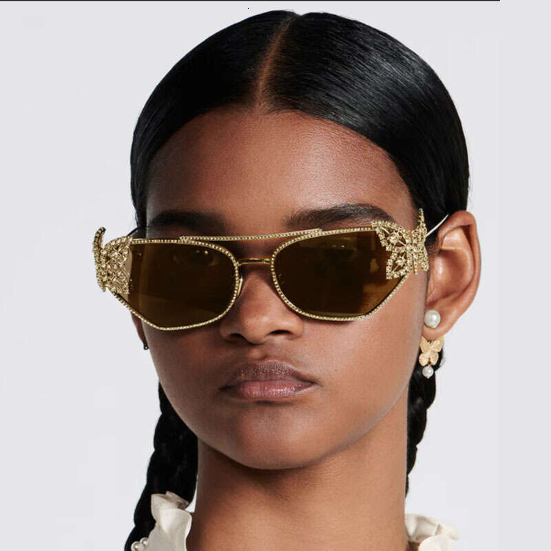 New D Brand Metal Style Diamond-Studded Butterfly Designer Shape Polygonal Sunglasses for Women UV Protection