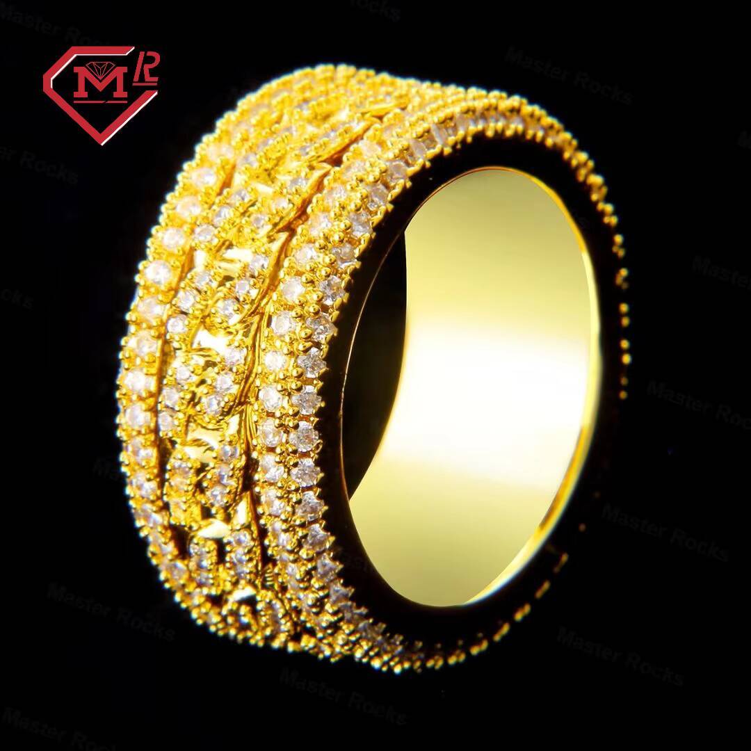 Prong Setting Moissanite Sterling Silver Rings Spinning Feature Linked Style Gra Certified Vvs Diamond Men Moissanite Ring