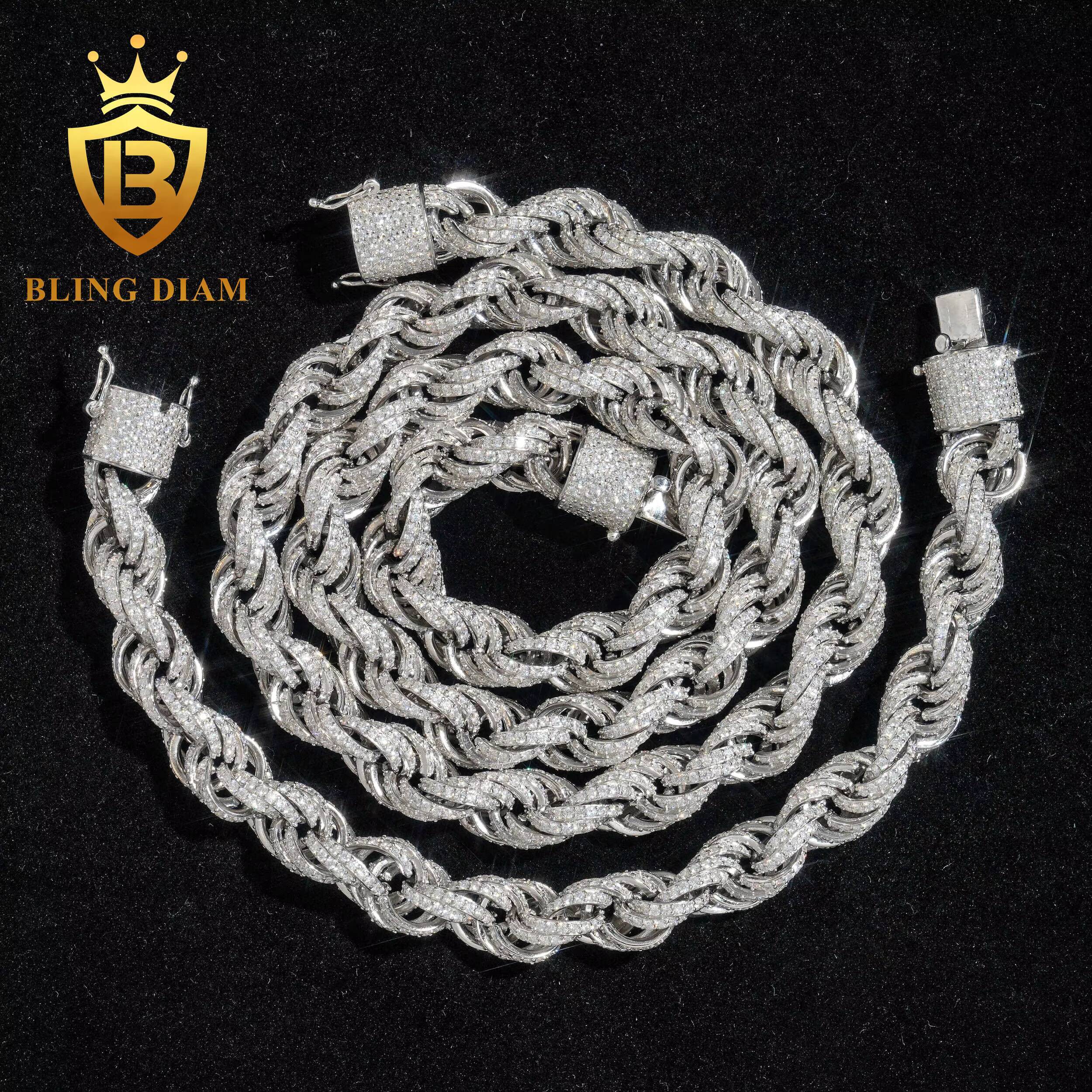 10mm Moissanite Cuban Link Chain Rope with Diamond Design Hip Hop Jewelry Moissanite Cuban Link Moissanite Ice Out Cuban Chain