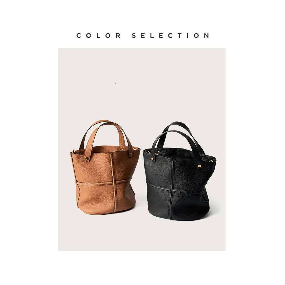 2025 Pre-Autumn Niche Texture And Versatile New Top-Layer Cowhide Commuter Large-Capacity Bucket Bag Elegant One-Shoulder Crossb