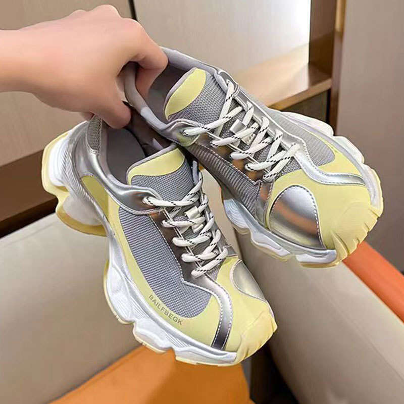 Paris Same Style Dad Shoes for Women 2025 New Spring Color Block Thick Sole Breathable Mesh Fashion Casual Sneakers
