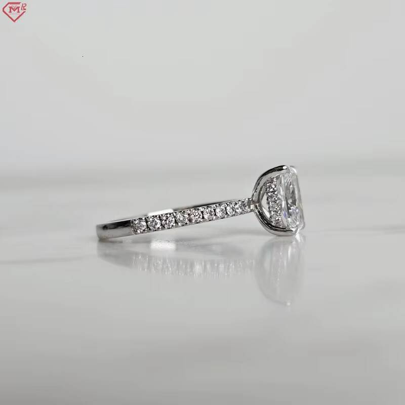 GIA IGI Certified CVD Lab Diamond Ring Fashion Jewelry 14k 18k Solid Gold Elongated Cushion Engagement Lab Grown Diamond Ring