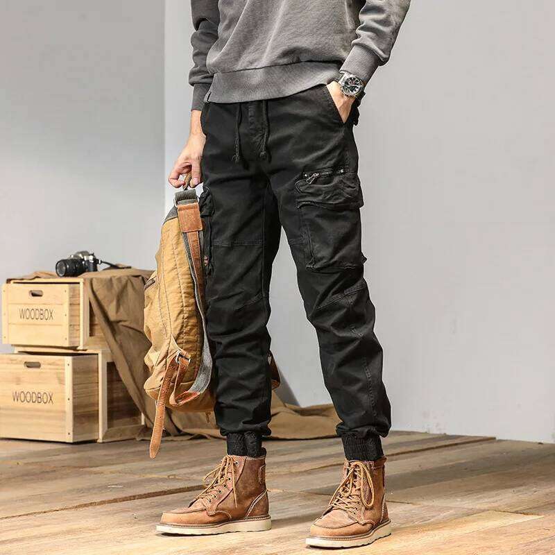 CAAYU Joggers Cargo Casual Y2k MultiPocket Male Trousers Sweatpants Streetwear Techwear Tactical Track Black Pants Men