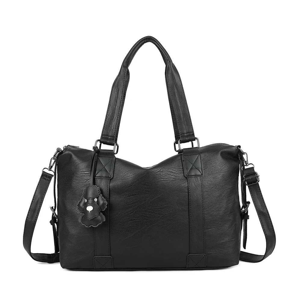 Large Capacity Black Shoulder Bags For Women Large Shopper Bag Solid Color Soft Leather Crossbody Handbag Lady Travel Tote Bag Y250819