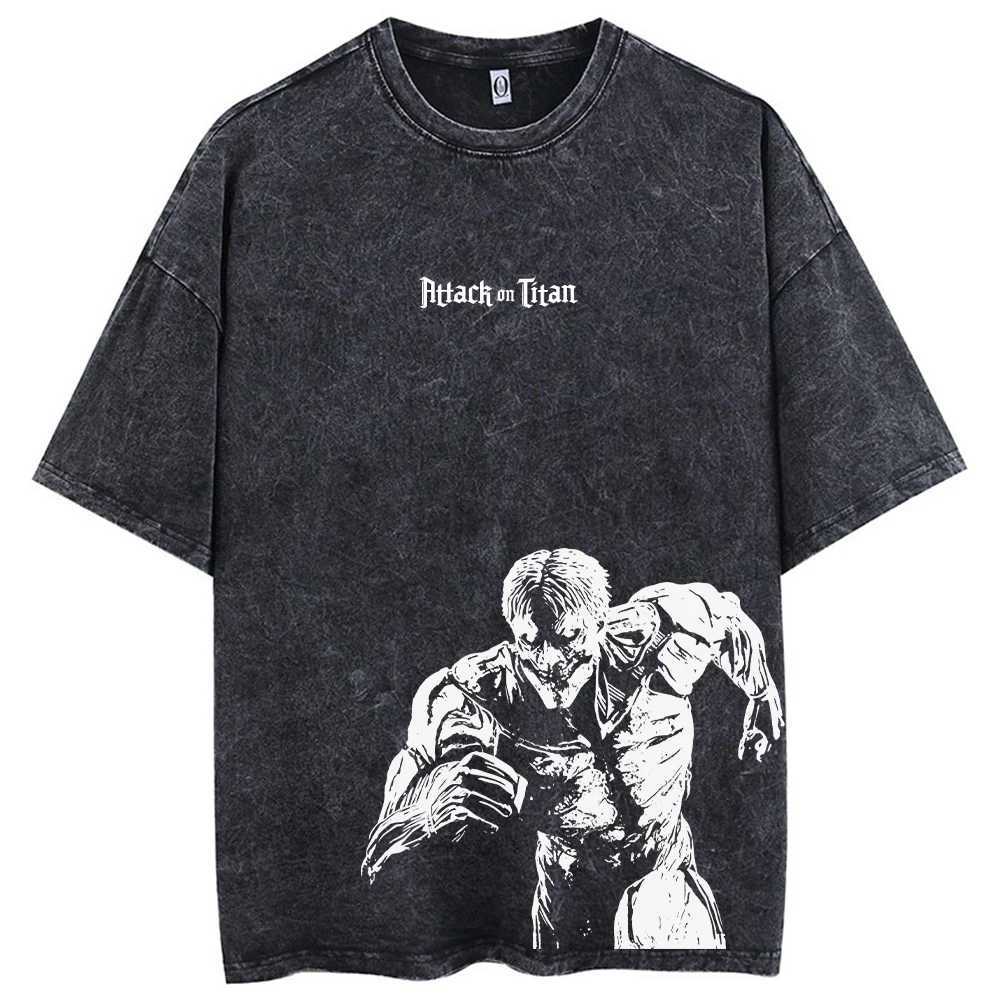 Men Washed Anime Attack On Titan T-Shirt Hip Hop Streetwear Graphic Print Oversize Tshirt Short Sleeve Cotton Loose Vintage Tops Y250819