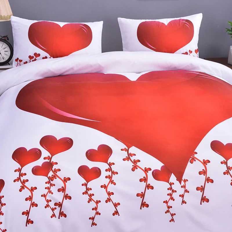 Room Decor Home Bedding Sets 2/3pcs Red Heart Printing Queen Size case Duvet Cover Set Polyester Bedclothes Y250819