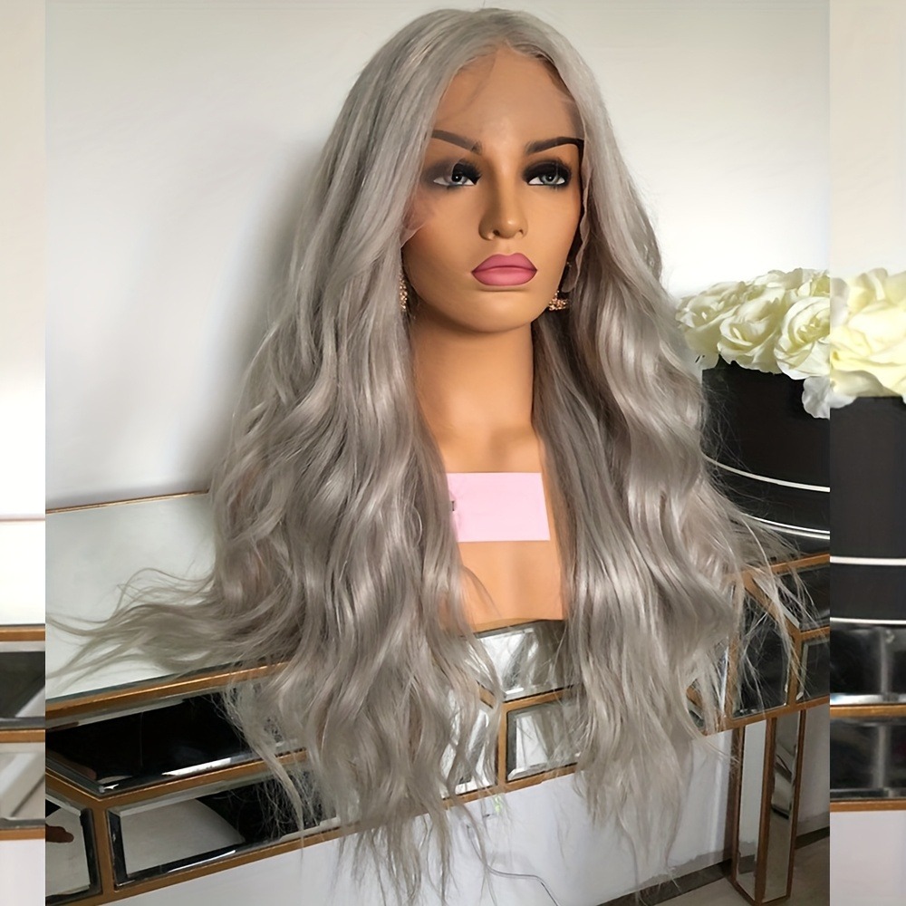 Silver Grey Human Hair Wig Body Wave 13x4 HD Transparent Lace Front Wig Pre Plucked 180% Density Glueless Lace Frontal Wig Ready To Wear Synthetic