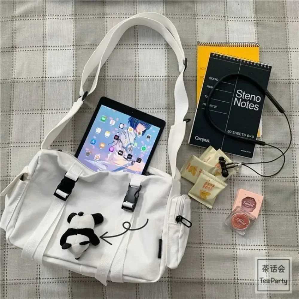 Japanese Harajuku Women Messenger Bag Solid Color Canvas Crossbody Bags Student Large Capacity Handbags Shoulder Bag Bolsos Sac Y250819