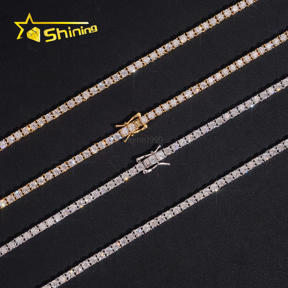 USA Warehouse Large Stock GRA Cert 3MM 925 Solid Silver Hip Hop Iced Out VVS Moissanite Diamond Tennis Chain Bracelet Necklace